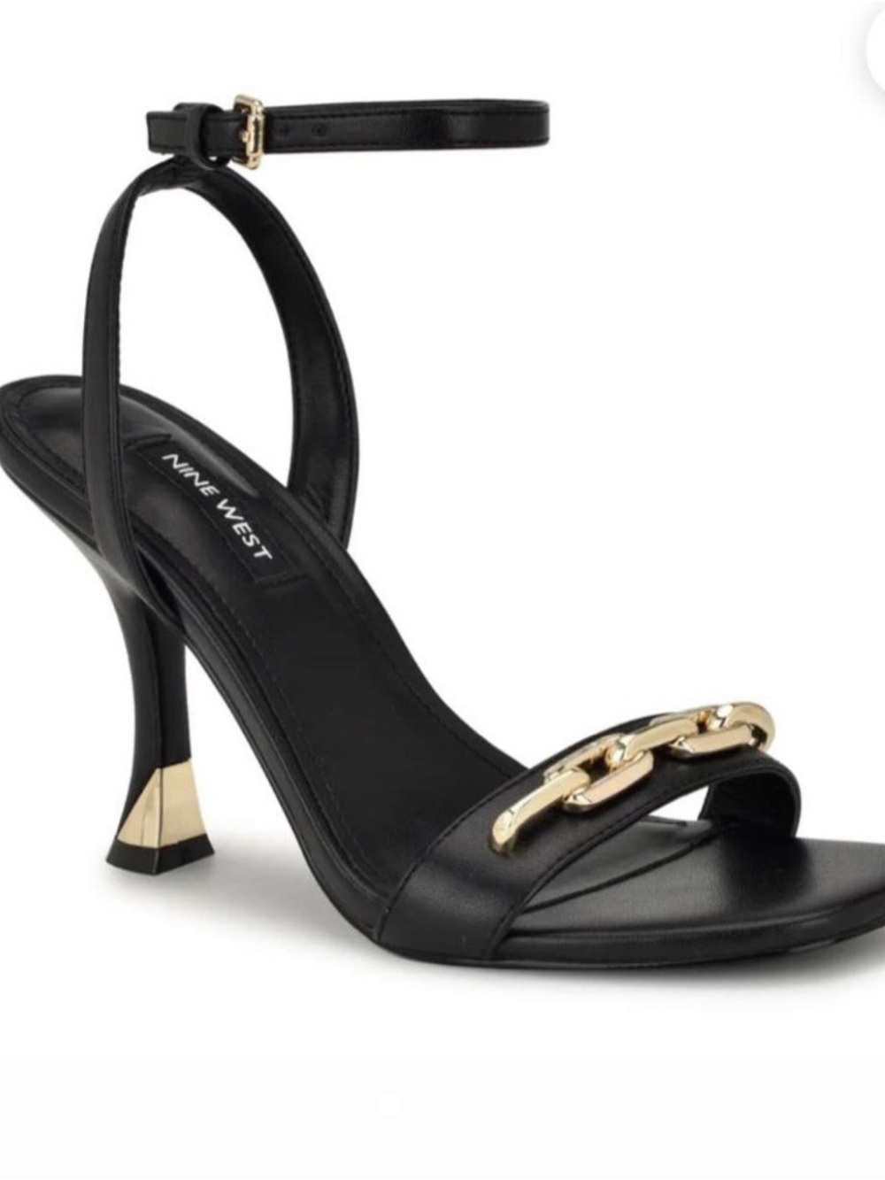Nine West Black Sandal with Gold Chain Accent